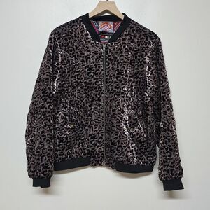 Johnny Was Leopard Velvet Quilted Bomber Jacket Coat Sz L (No Tag) Silk Interior
